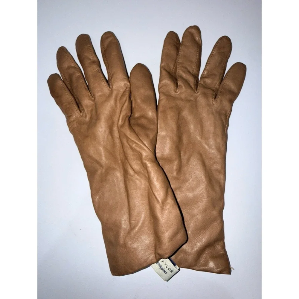 Lord & Taylor Cashmere Lined Dark Brown Leather Gloves Size 7 1/2 Driving 1